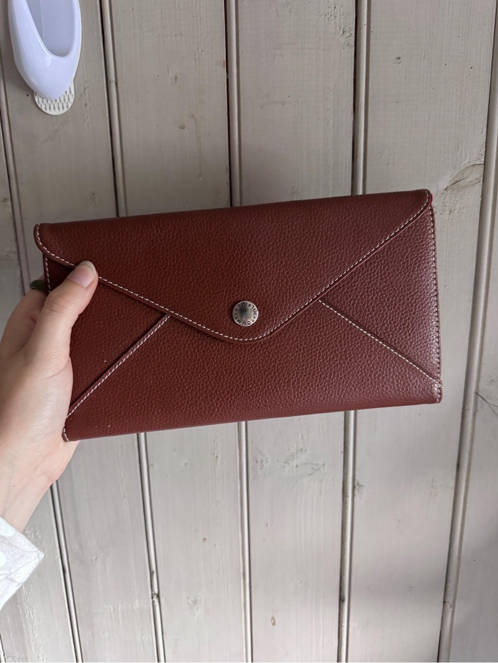 Tommy Hilfiger Pebbled Envelope Clutch in Mahogany Brown